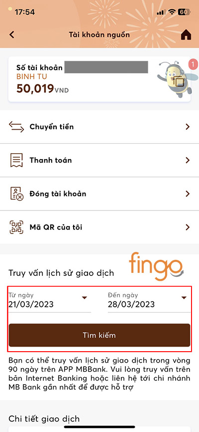 Chọn thời gian sao kê