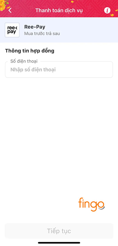 Nhập số điện thoại đăng ký Ree-Pay
