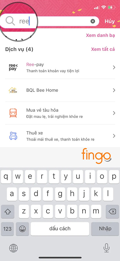 Tìm tính năng thanh toán hóa đơn Ree-Pay