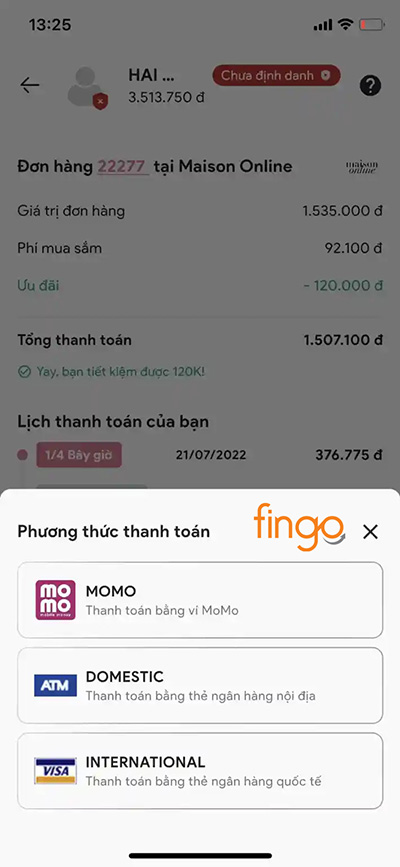 Chọn nguồn tiền thanh toán