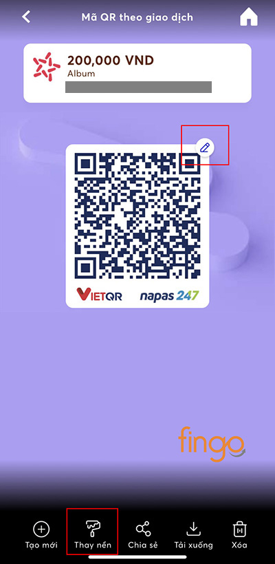 Chọn Thay nền hoặc cây bút ở góc phải của mã QR