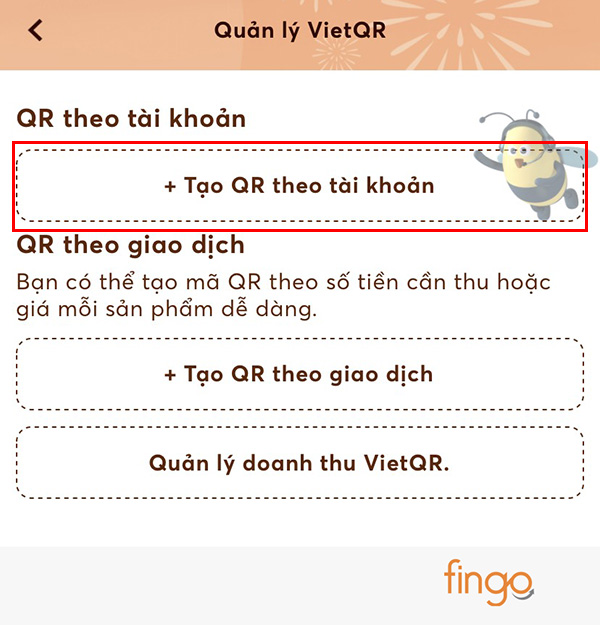 Chọn Tạo QR theo tài khoản