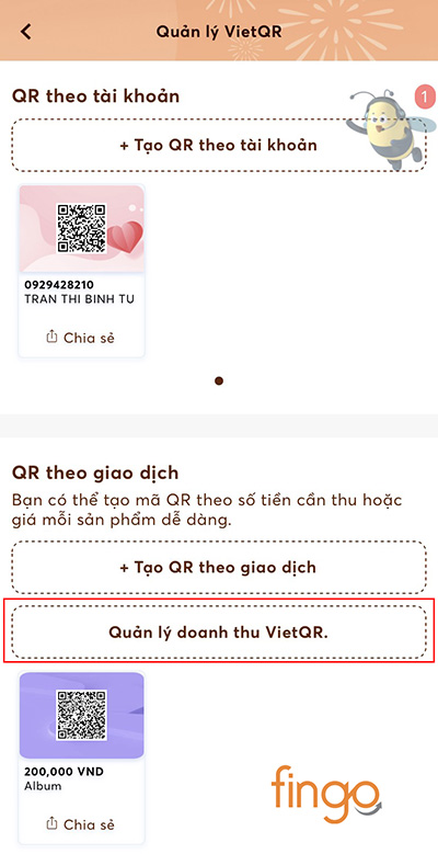 Chọn Quản lý doanh thu VietQR
