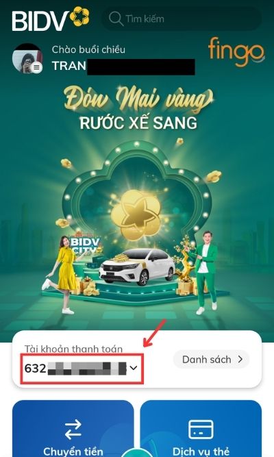 Tra cứu qua SmartBanking BIDV.
