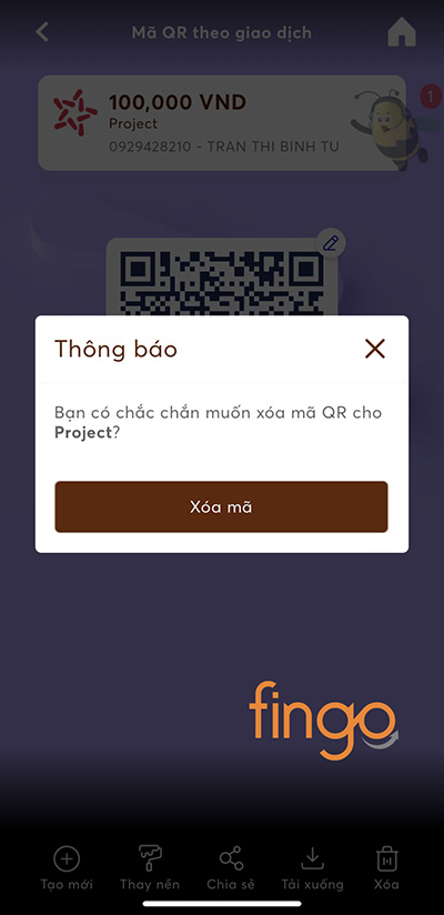 Chọn Xóa mã