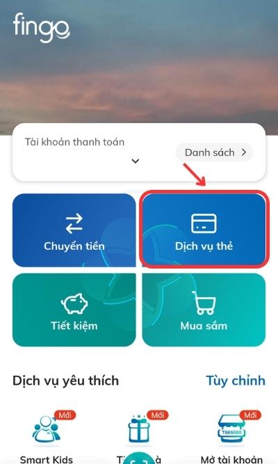 Chọn Dịch vụ thẻ