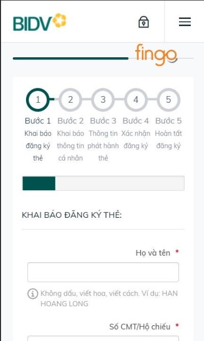 Lựa chọn thẻ khách hàng muốn đăng ký mở