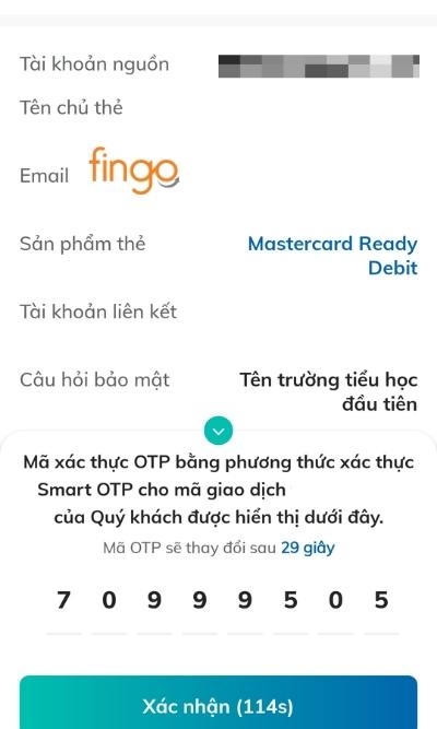 Nhập mã PIN và xác nhận đăng ký