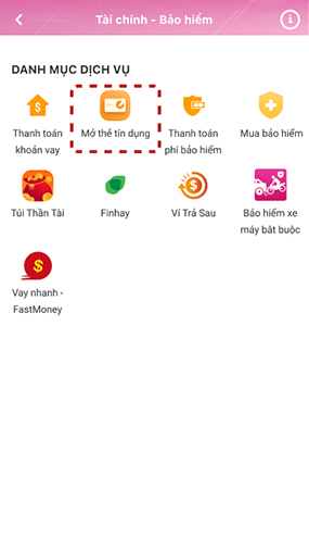 Hướng dẫn mở thẻ tín dụng trên MoMo bước 1