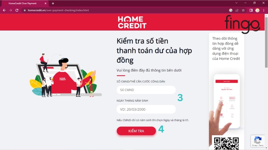Cách tra cứu hợp đông Home Credit qua Website