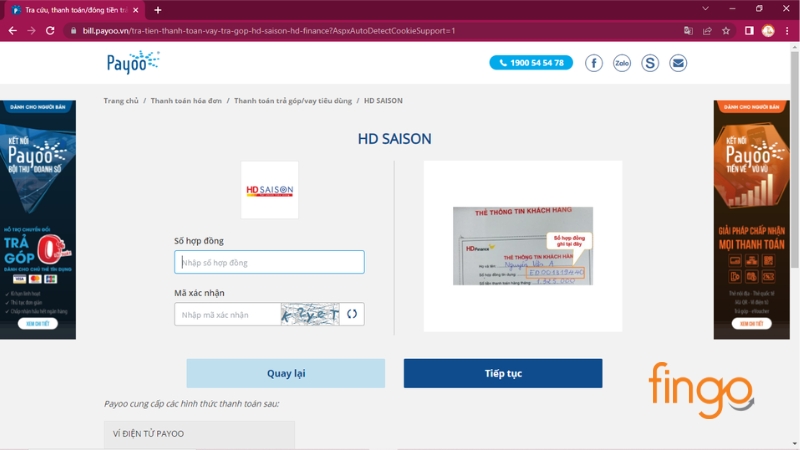 Cách tra cứu hợp đồng trả góp HD Saison qua Payoo