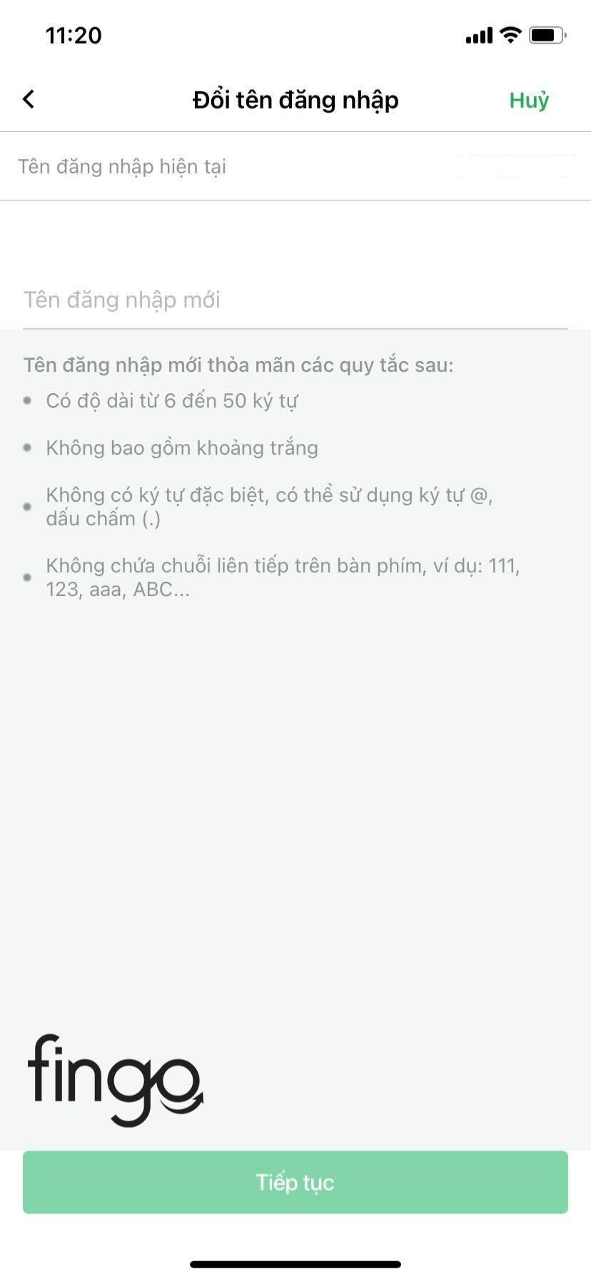 Chọn tên đăng nhập mới