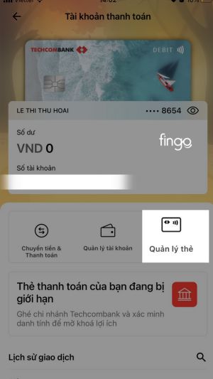 Nhấn chọn quản lý thẻ