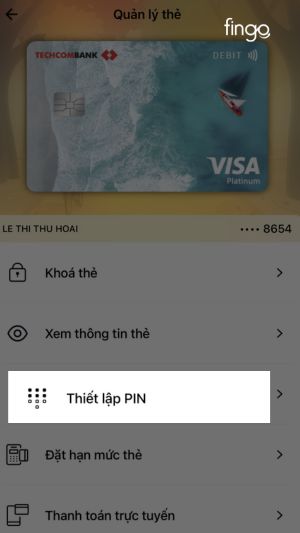 Chọn thiết lập PIN để đổi mã PIN