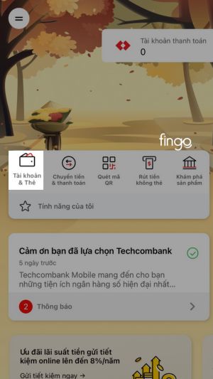 Sau khi đăng nhập, nhấn chọn tài khoản và thẻ