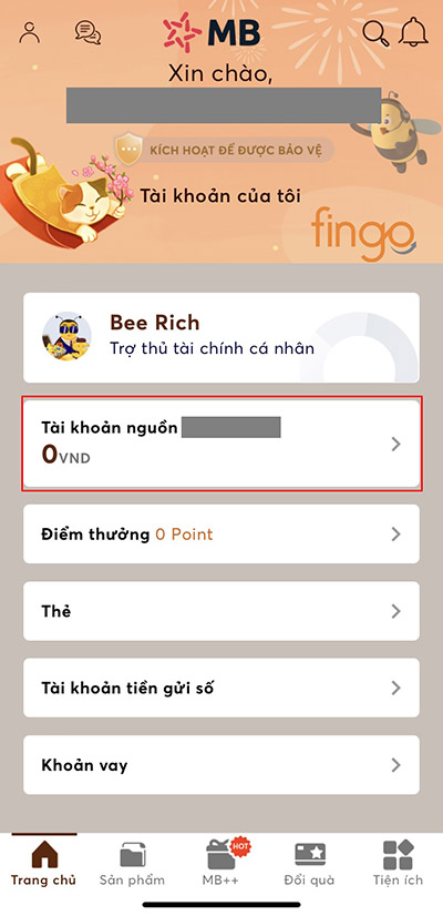 Nhấn vào danh sách các tài khoản