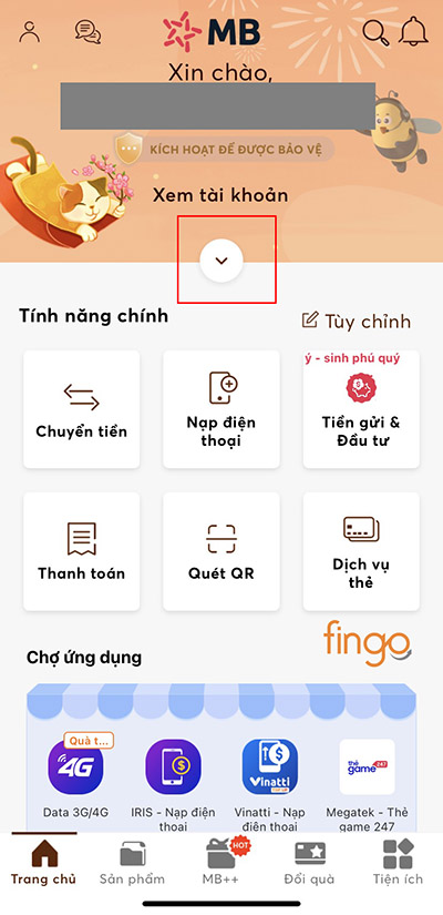 Vào ứng dụng MB Bank, chọn mục Tài khoản