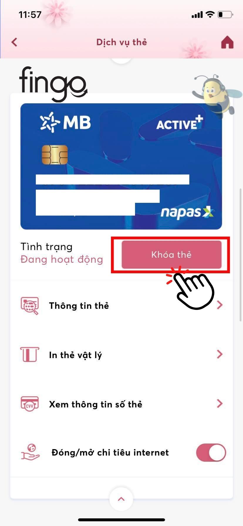 Chọn vào "Có" để khóa thẻ MB Bank