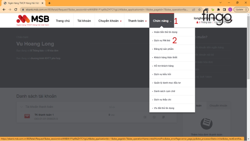 Cách kích hoạt thẻ ghi nợ MSB online