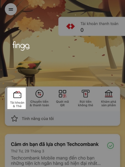Đăng nhập và chọn mục tài khoản & thẻ