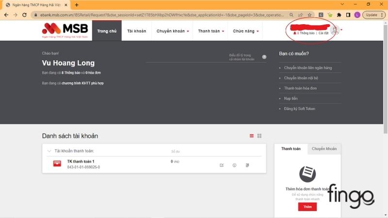 Cách kích hoạt thẻ tín dụng MSB qua Internet Banking