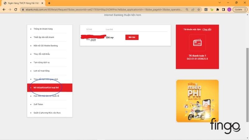 Cách kích hoạt thẻ tín dụng MSB qua Internet Banking