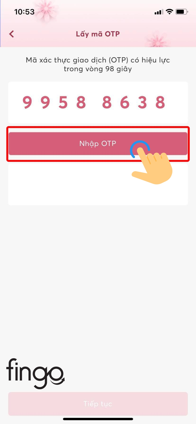 Chọn vào mục "Nhập OTP"  