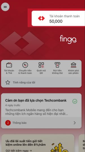 Đăng nhập vào ứng dụng và chọn tài khoản thanh toán