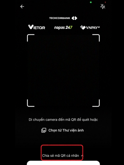 Nhấn chọn chia sẻ mã QR 