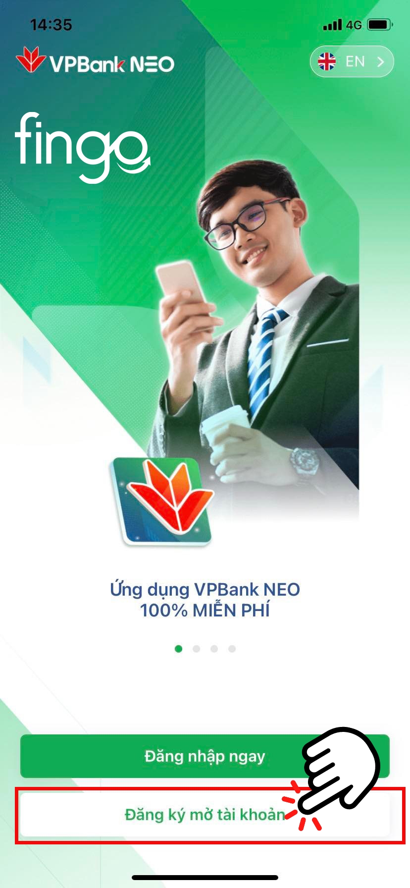 Chọn vào "Đăng ký mở tài khoản"