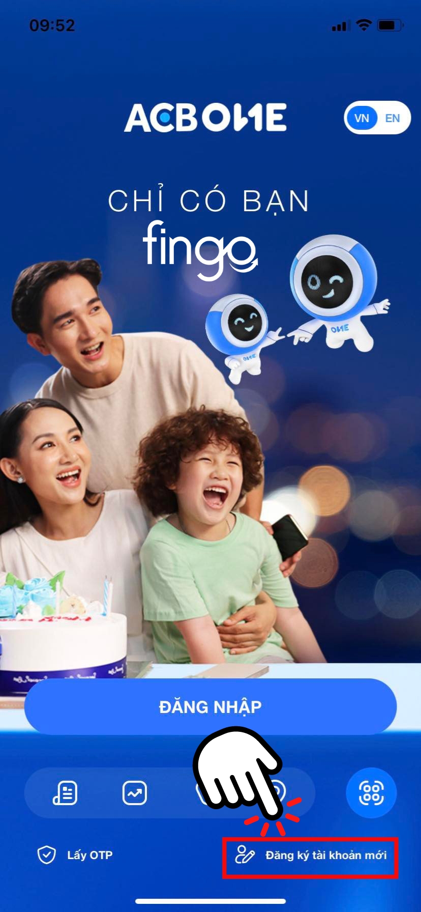 Chọn vào "Đăng ký tài khoản"