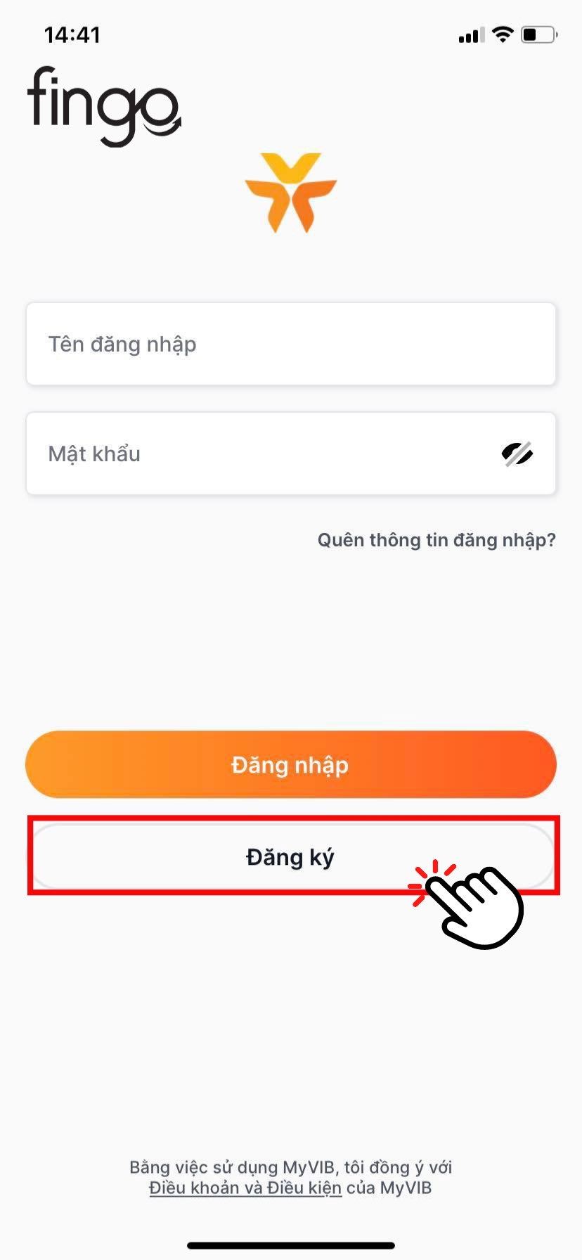 Chọn vào "Đăng ký"