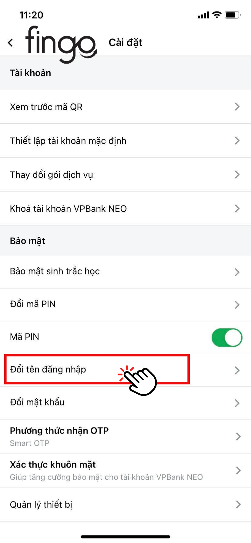 Đổi tên đăng nhập mới