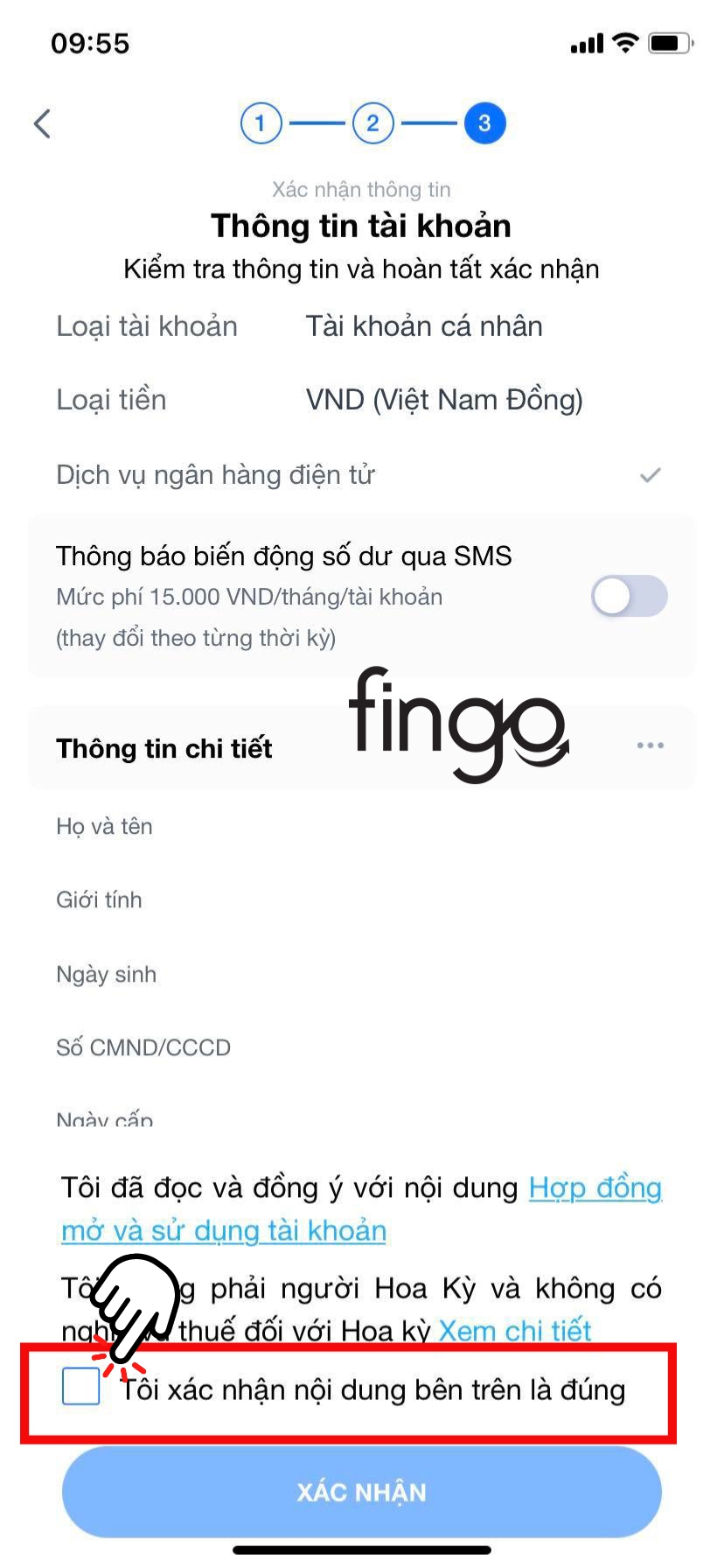 Chọn vào ô đồng ý các điều khoản, điều kiện
