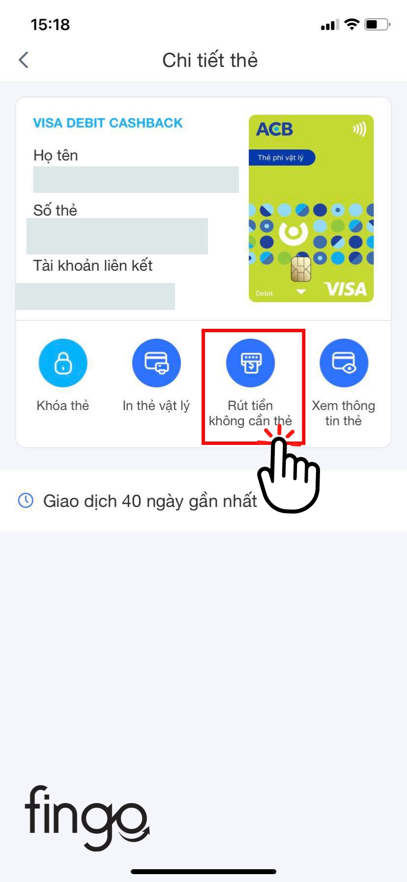 Chọn mục "Rút tiền không cần thẻ"