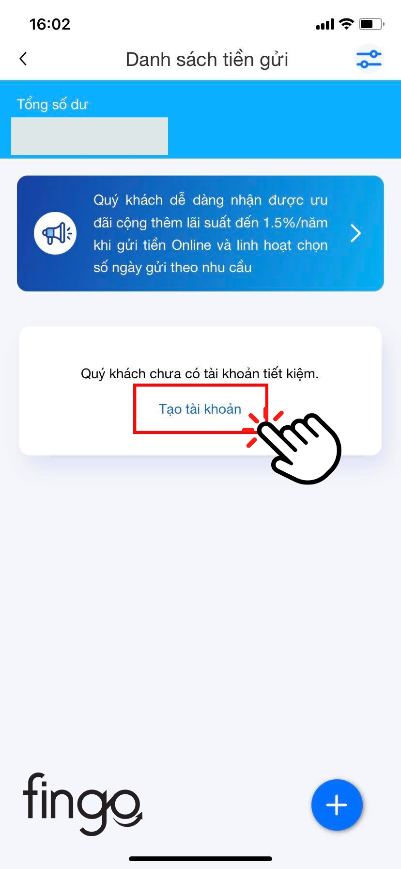 Chọn vào "Tạo tài khoản"