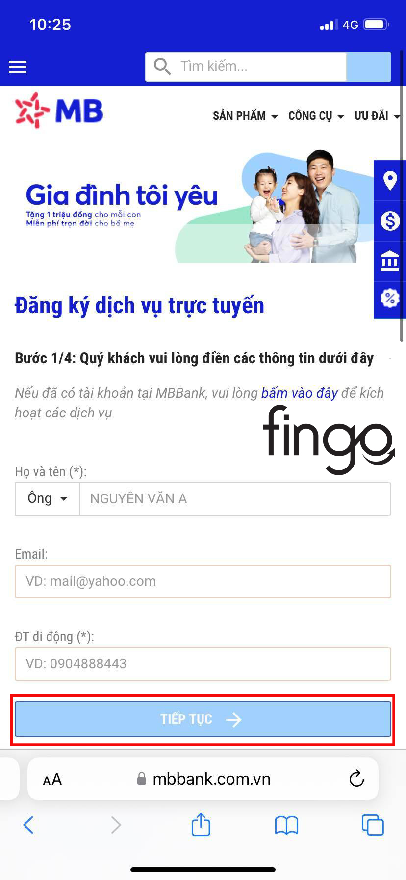 Nhập đầy đủ thông tin cá nhân