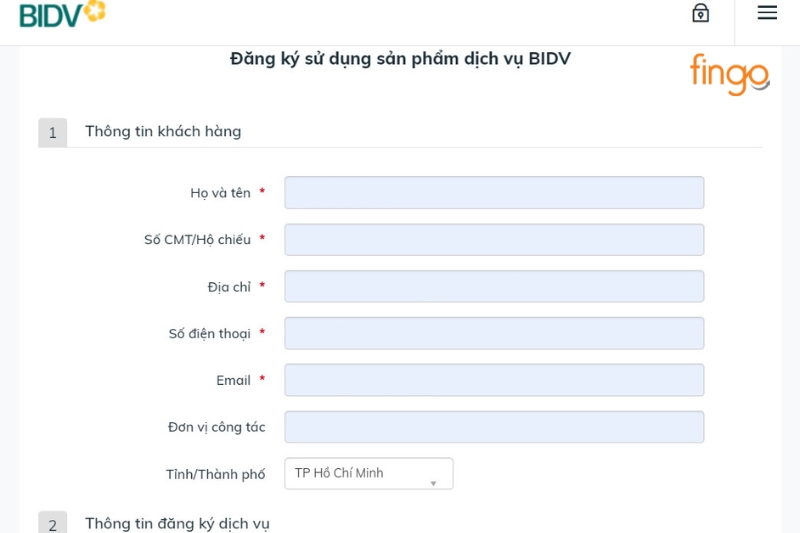 Điền các thông tin cá nhân hiển thị trên màn hình.