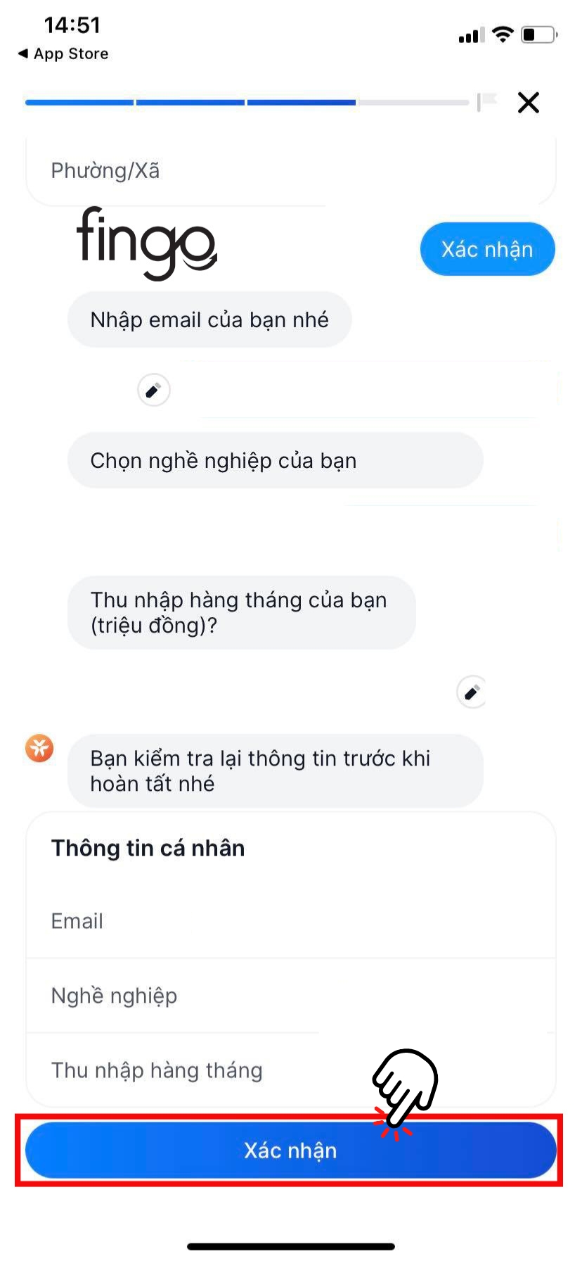 Điền các thông tin bổ sung và xác nhận