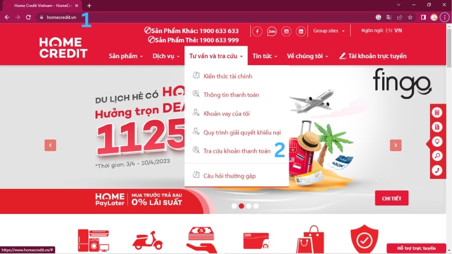 Cách tra cứu hợp đông Home Credit qua Website