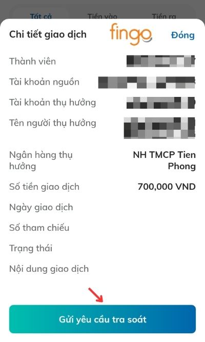Gửi yêu cầu tra soát.