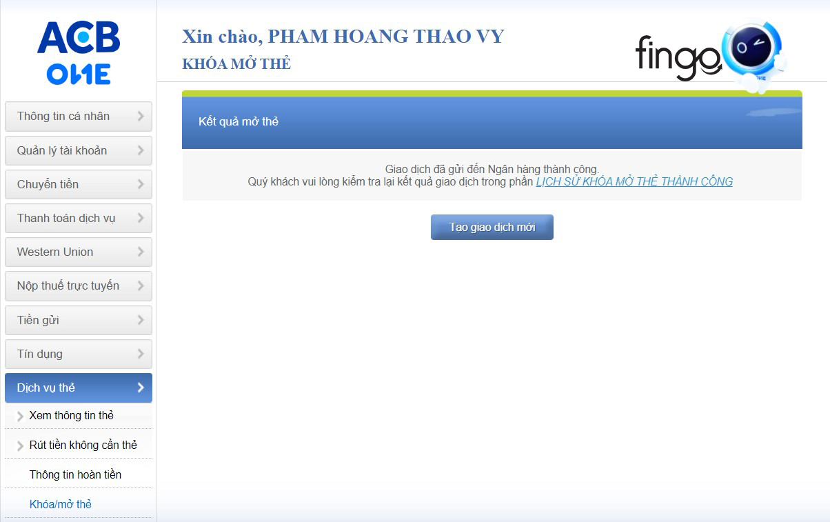 Hệ thống hiển thị kích hoạt thành công