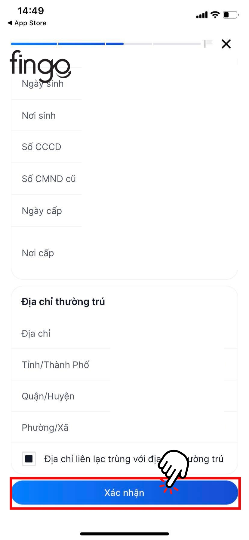 Kiểm tra lại thông tin và xác nhận
