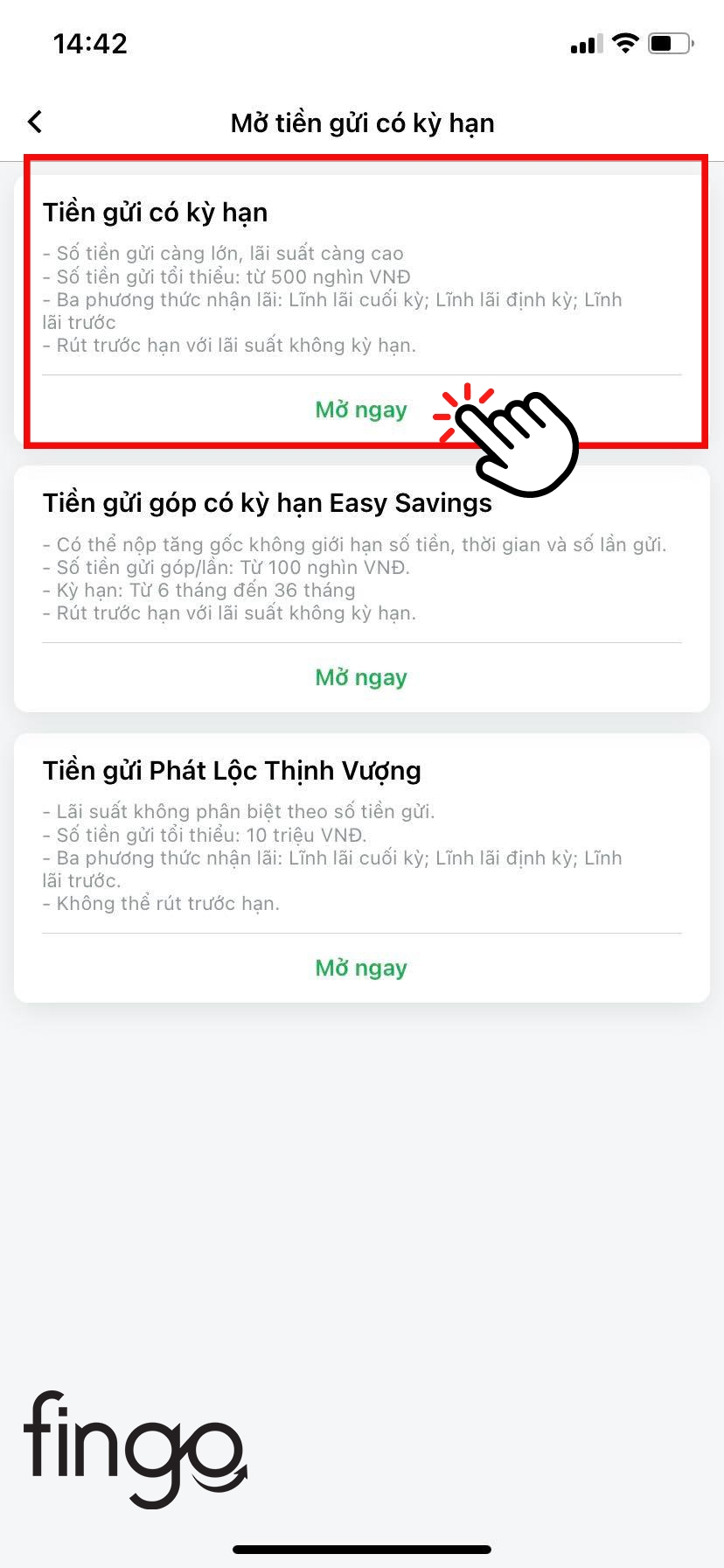 Chọn vào "Tiền gửi có kỳ hạn"