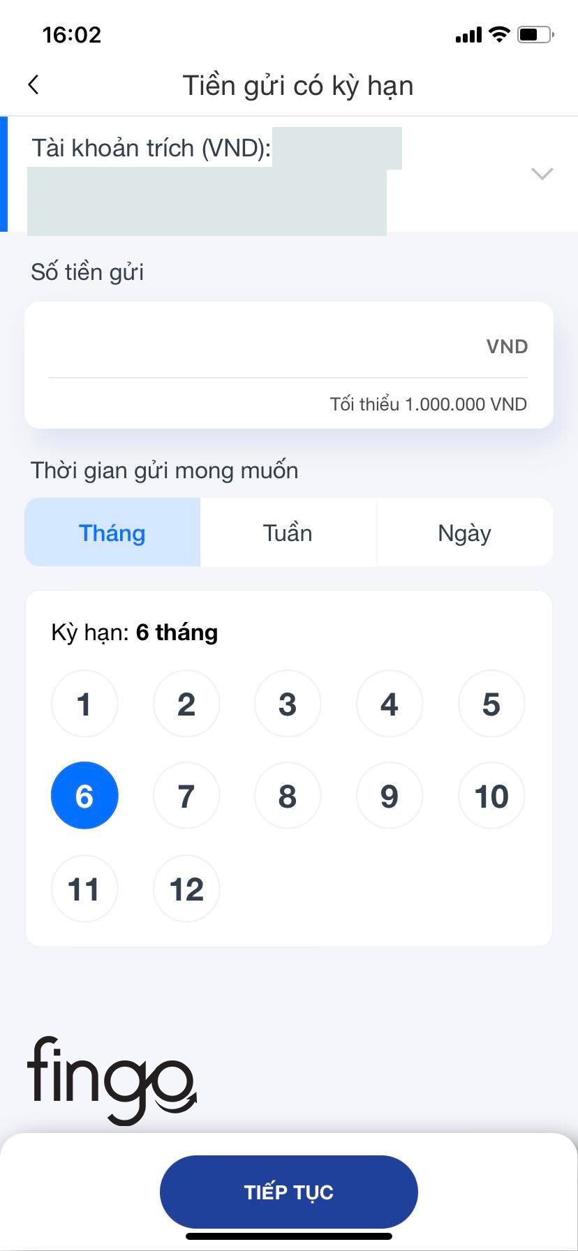 Chọn số tiền gửi và thời hạn gửi mong muốn
