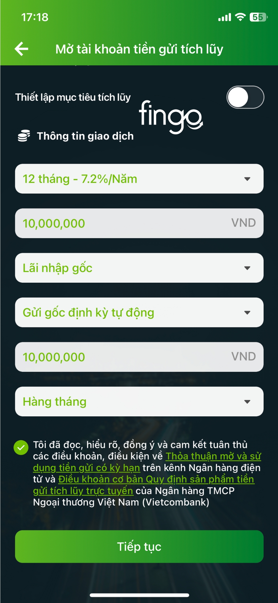 Mở sổ tiết kiệm gửi góp hàng tháng Vietcombank bước 3