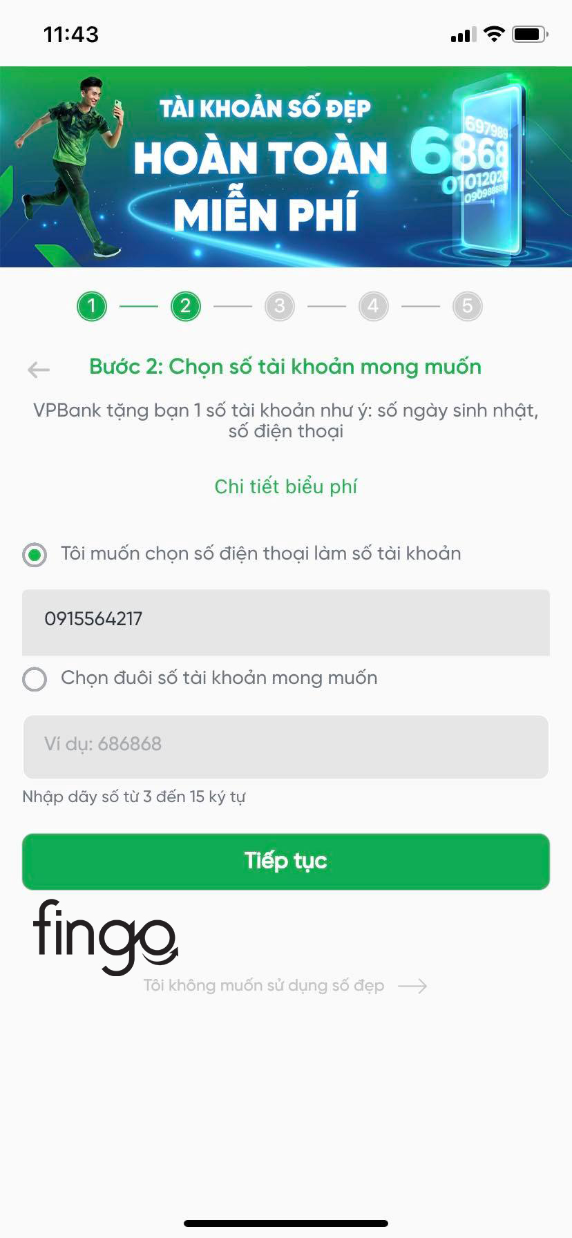 Chọn số tài khoản bạn mong muốn