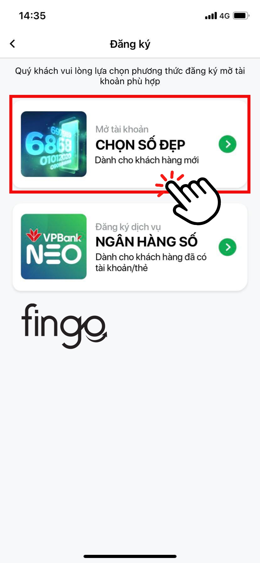 Nhấn vào "Chọn số đẹp"