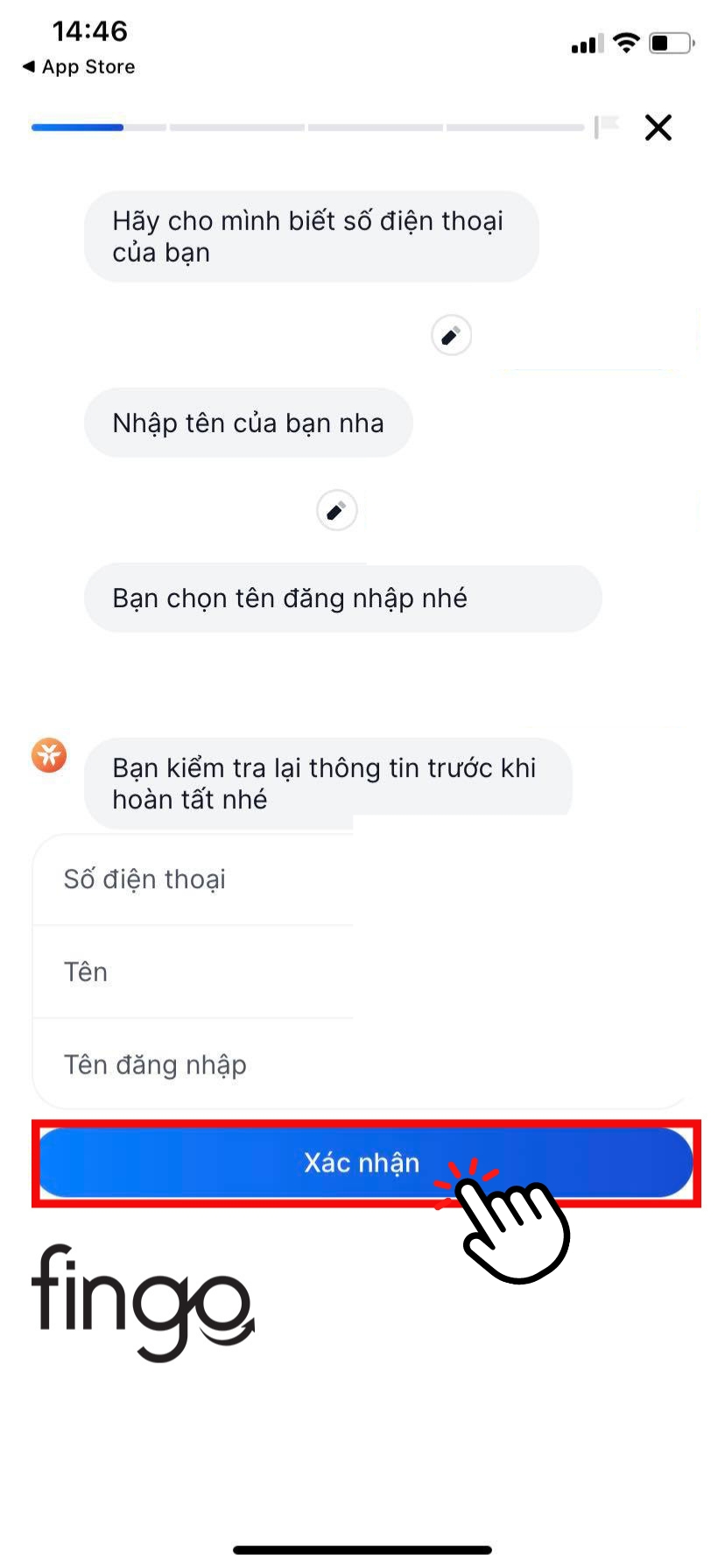 Nhập và kiểm tra các thông tin cá nhân, chọn vào "Xác nhận"