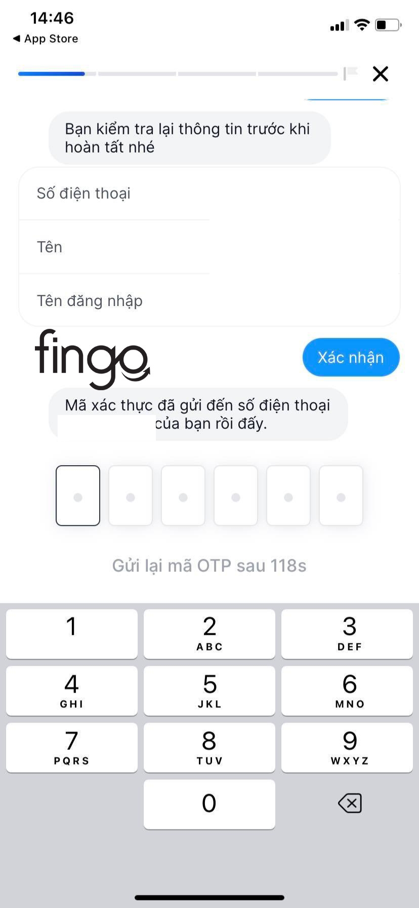Nhập mã xác thực OTP